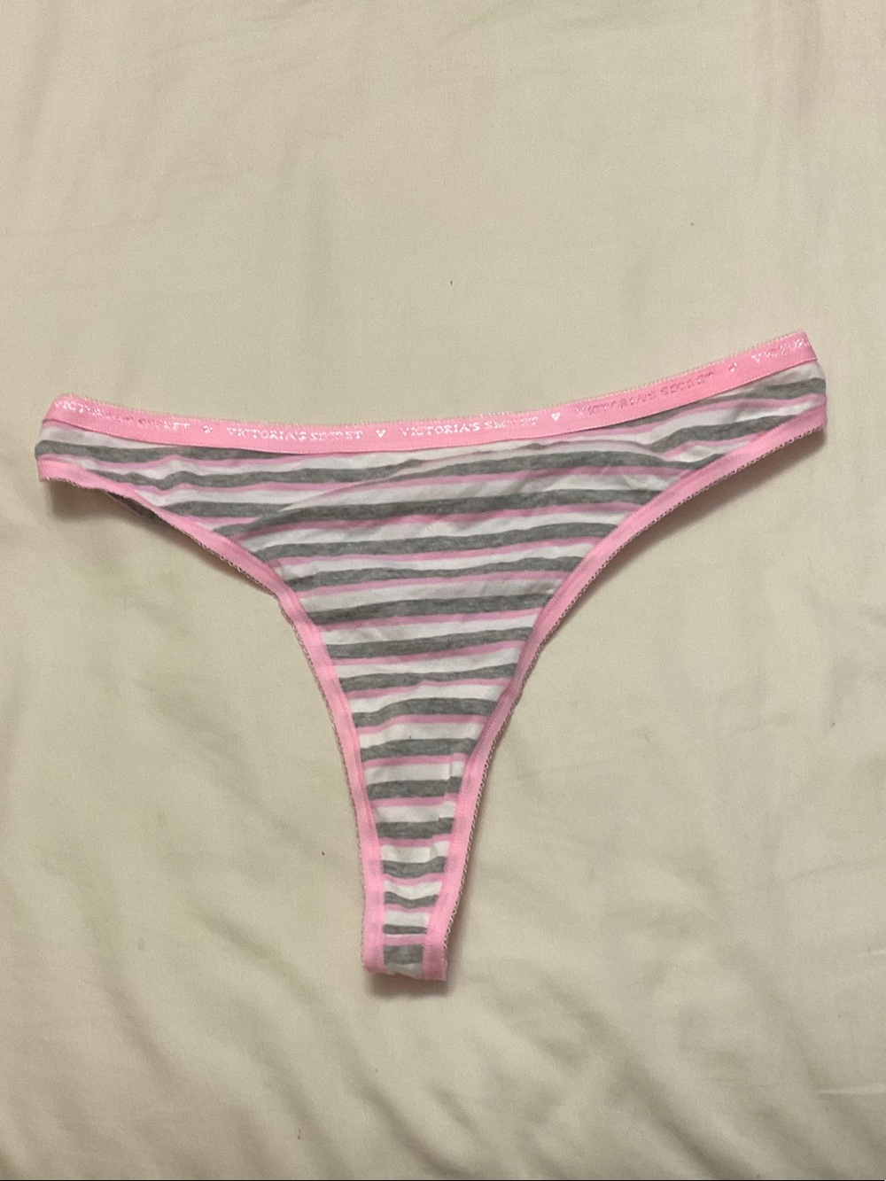 Victoria's Secret Pink & Gray Striped Cotton Thong